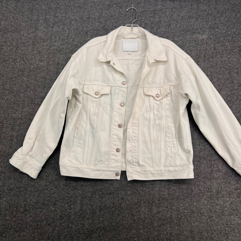 Denim Forum Womens White Cotton Trucker Jacket Size S Fall‎ Denim Jean Preppy